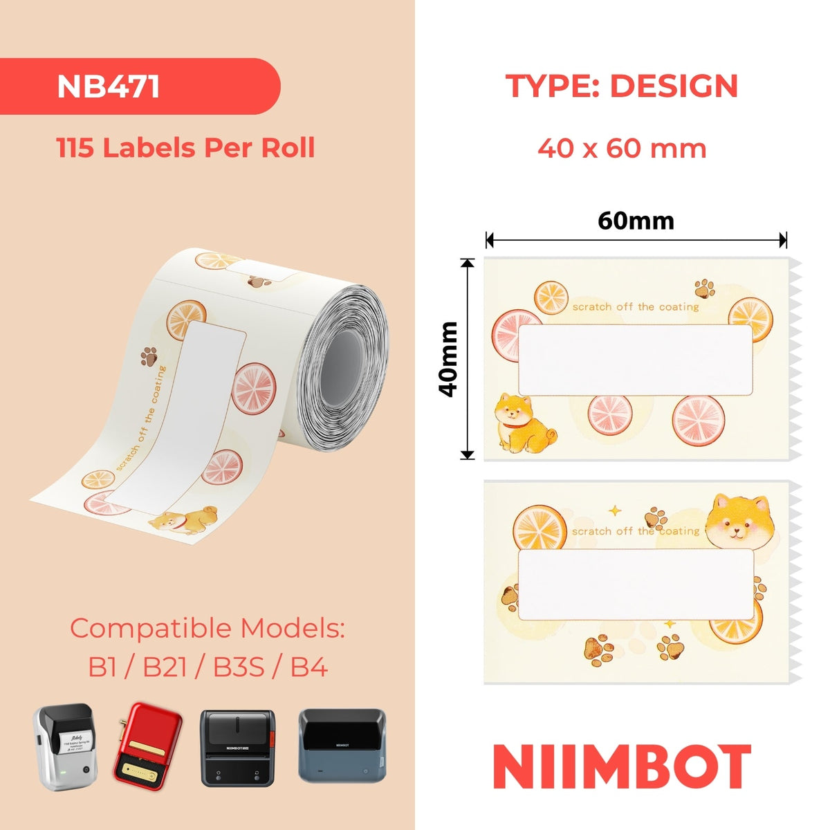 NIIMBOT - B Range - 40x60mm - Yellow Lemon - 115 Labels
