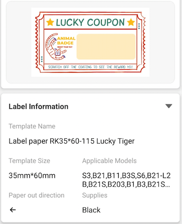 NB472 - NIIMBOT - B1 / B21 / B3S / B4 - TP35X60MM - 115 ETICHETTE PER ROTOLO - DESIGN LUCKY TIGER