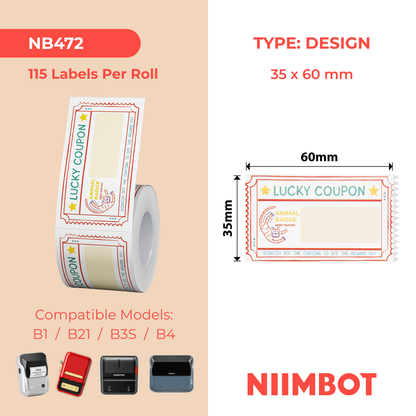 NB472 - NIIMBOT - B1 / B21 / B3S / B4 - TP35X60MM - 115 ETICHETTE PER ROTOLO - DESIGN LUCKY TIGER
