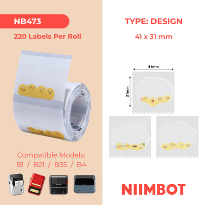 NB473 - NIIMBOT - B1 / B21 / B3S / B4 - TT41X31MM - 220 ETICHETTE PER ROTOLO - DESIGN EMOJI CARINO