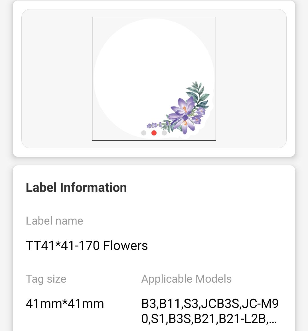 NB474 - NIIMBOT - B1 / B21 / B3S / B4 - 41X41MM - 170 LABELS PER ROLL - WHISPERING FLOWERS DESIGN - TRANSPARENT