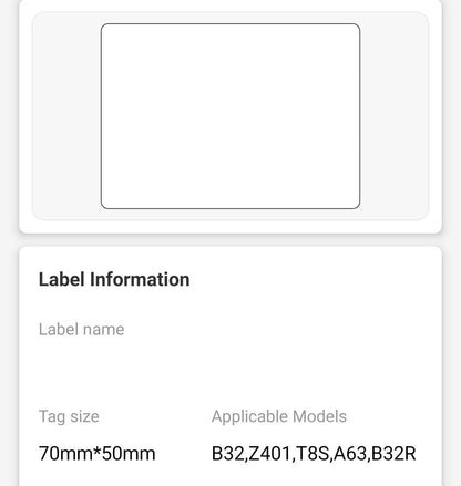 NB478 - NIIMBOT - Z401 ONLY - 70X50MM - 300 WHITE LABELS