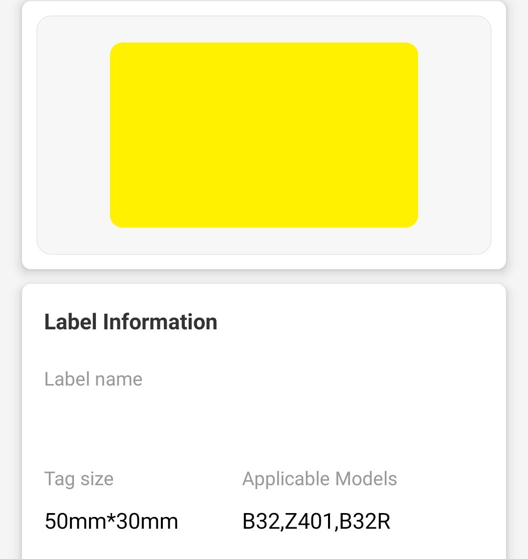 NB482 - NIIMBOT - Z401 UNIQUEMENT - ÉTIQUETTES À TRANSFERT THERMIQUE - PL50X30MM - 500 JAUNES 
