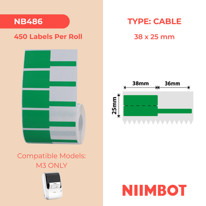 NB486 - NIIMBOT - SOLO M3 - 450 ETICHETTE A TRASFERIMENTO TERMICO - P38X25+36MM - CAVO - VERDE