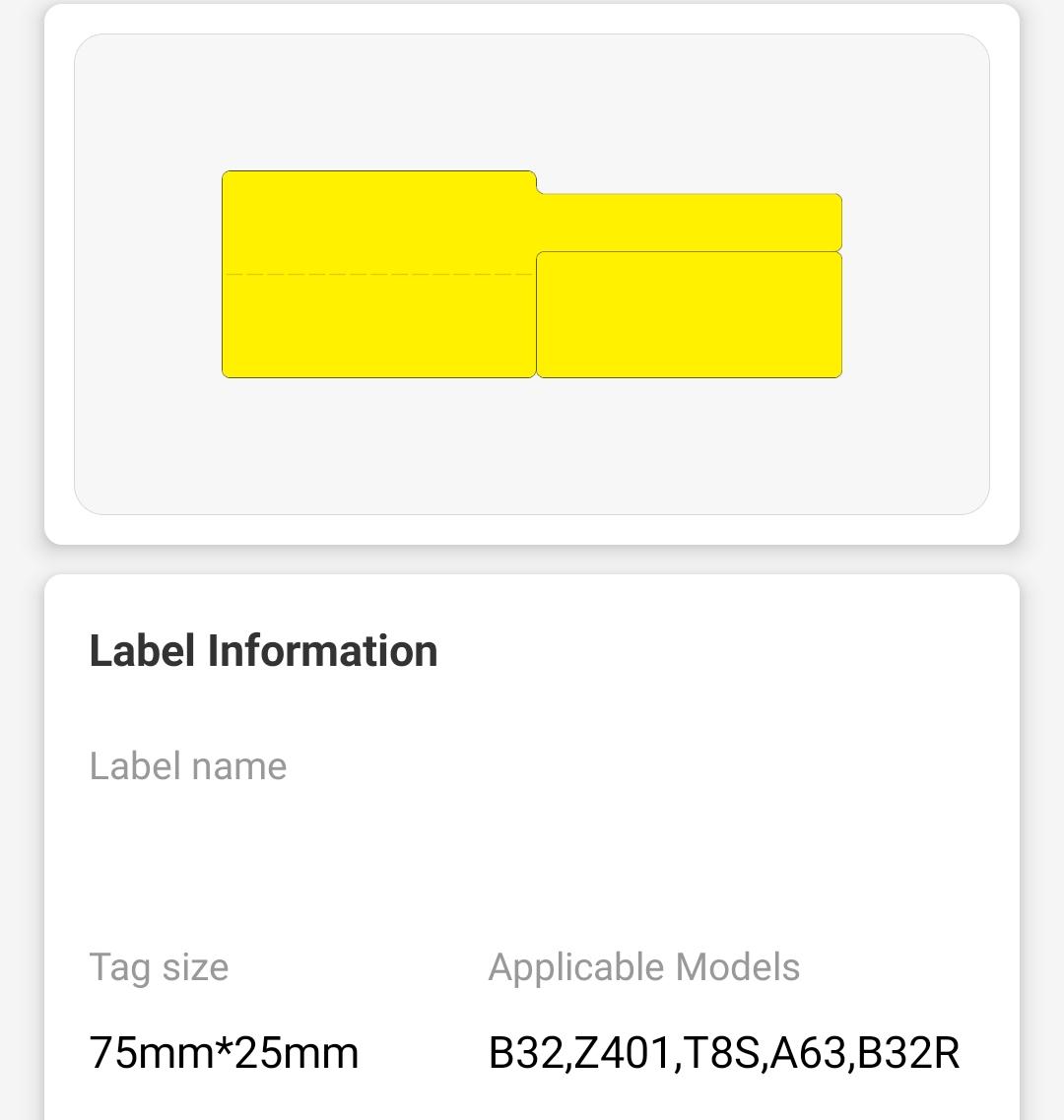 NB492 - NIIMBOT - Z401 ONLY - THERMAL TRANSFER LABELS - P38X25+37MM - 500 MULTIPURPOSE YELLOW CABLE
