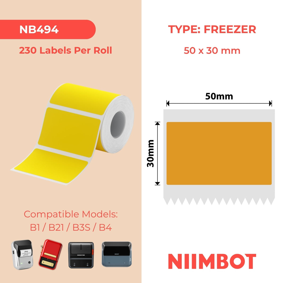 NIIMBOT - B Range - 50x30mm - Orange Freezer - 230 Labels