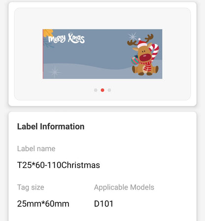 NB497 - NIIMBOT - D101 ONLY - R25X60MM - 110 LABELS PER ROLL - CHRISTMAS