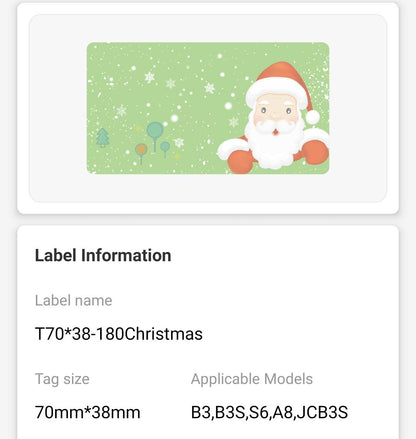 NB498 - NIIMBOT - B3S ONLY - T70X38MM - 180 LABELS PER ROLL - CHRISTMAS