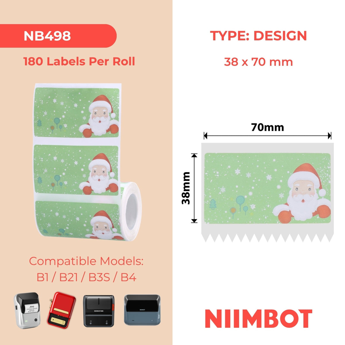 NIIMBOT - B Range - 70x38mm - Christmas - 180 Labels