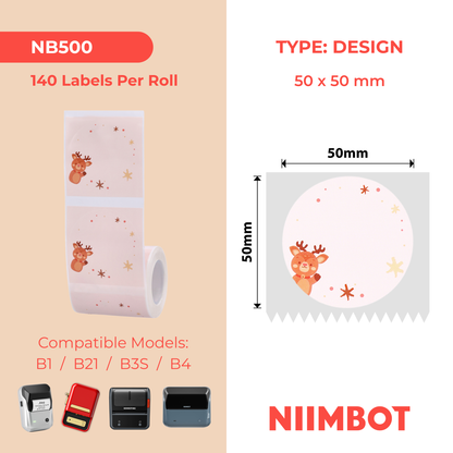 NB500 - NIIMBOT - B1 / B21 / B3S / B4 - 50X50MM - 140 ETICHETTE PER ROTOLO - ALCE DI NATALE
