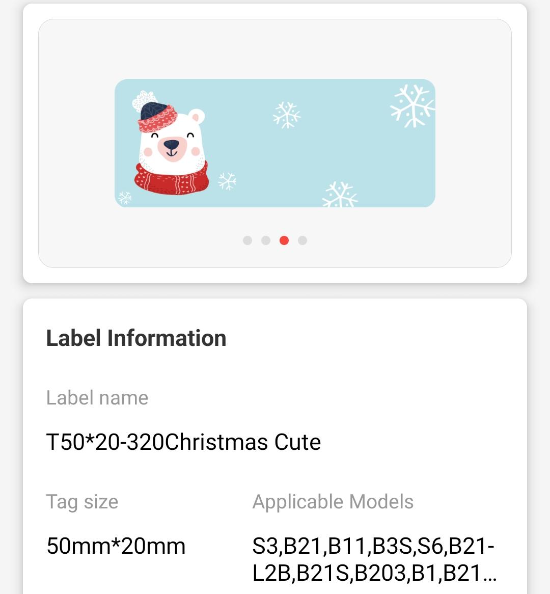 NB501 - NIIMBOT - B1 / B21 / B3S / B4 - 50 x 20 mm - 320 étiquettes par rouleau - Thème Noël mignon