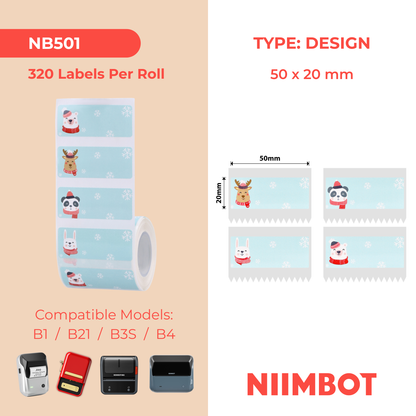 NB501 - NIIMBOT - B1 / B21 / B3S / B4 - 50 x 20 mm - 320 étiquettes par rouleau - Thème Noël mignon