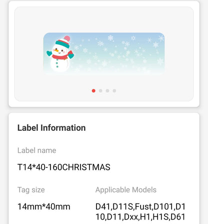 NB504 - NIIMBOT - D11 / D101 / D110 / H1S - R14X40MM - 160 LABELS PER ROLL - CHRISTMAS