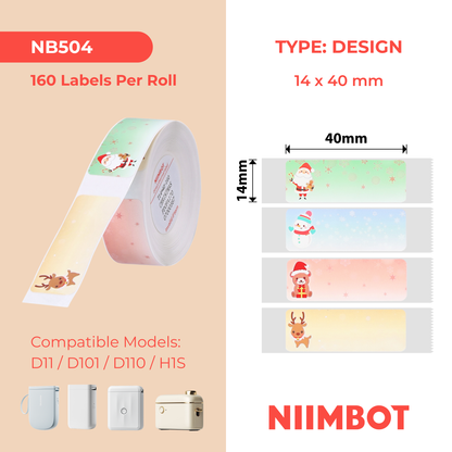NB504 - NIIMBOT - D11 / D101 / D110 / H1S - 14X40MM - 160 CHRISTMAS LABELS