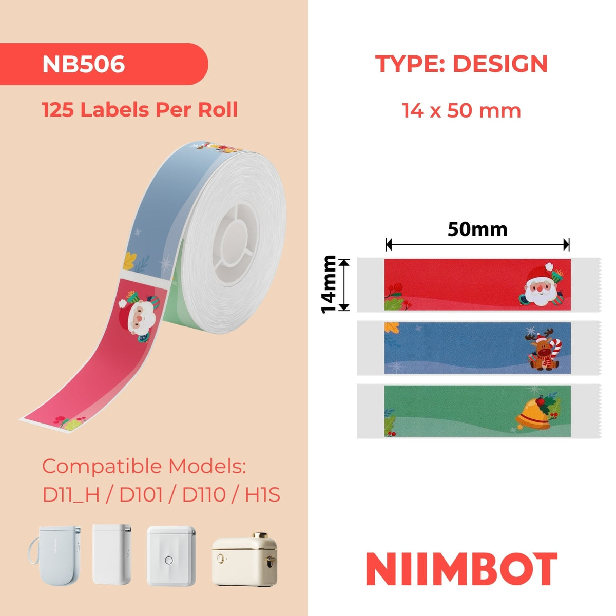 NIIMBOT - D Range - 14x50mm - Christmas - 125 Labels