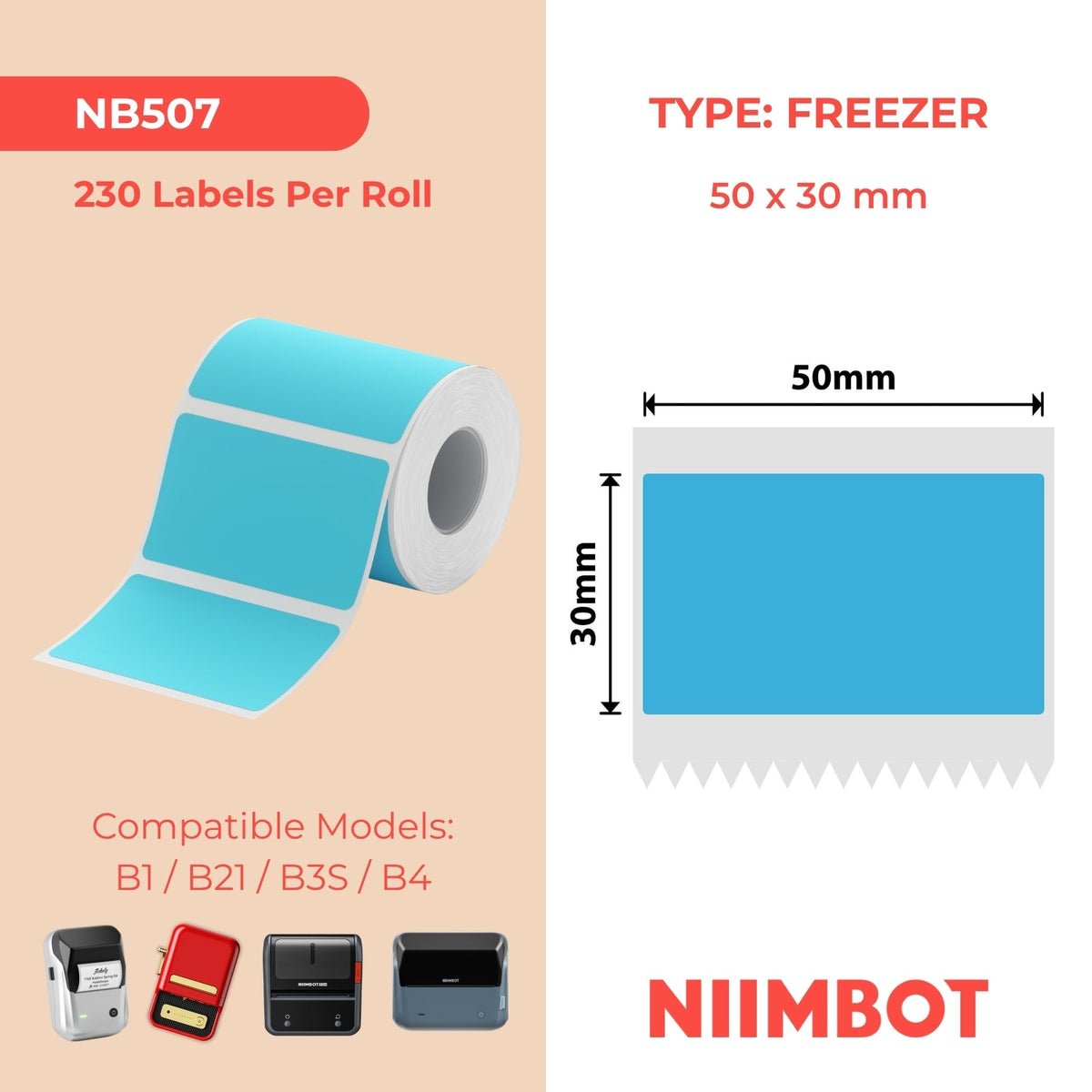 NIIMBOT - B Range - 50x30mm - Blue Freezer - 230 Labels