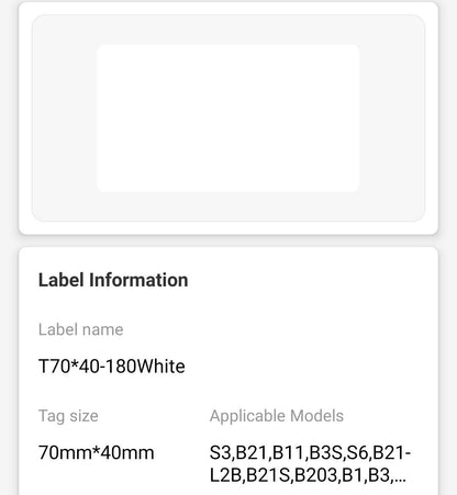 NB508 - NIIMBOT - B3S ONLY - 70X40MM - 180 WHITE THERMAL LABELS