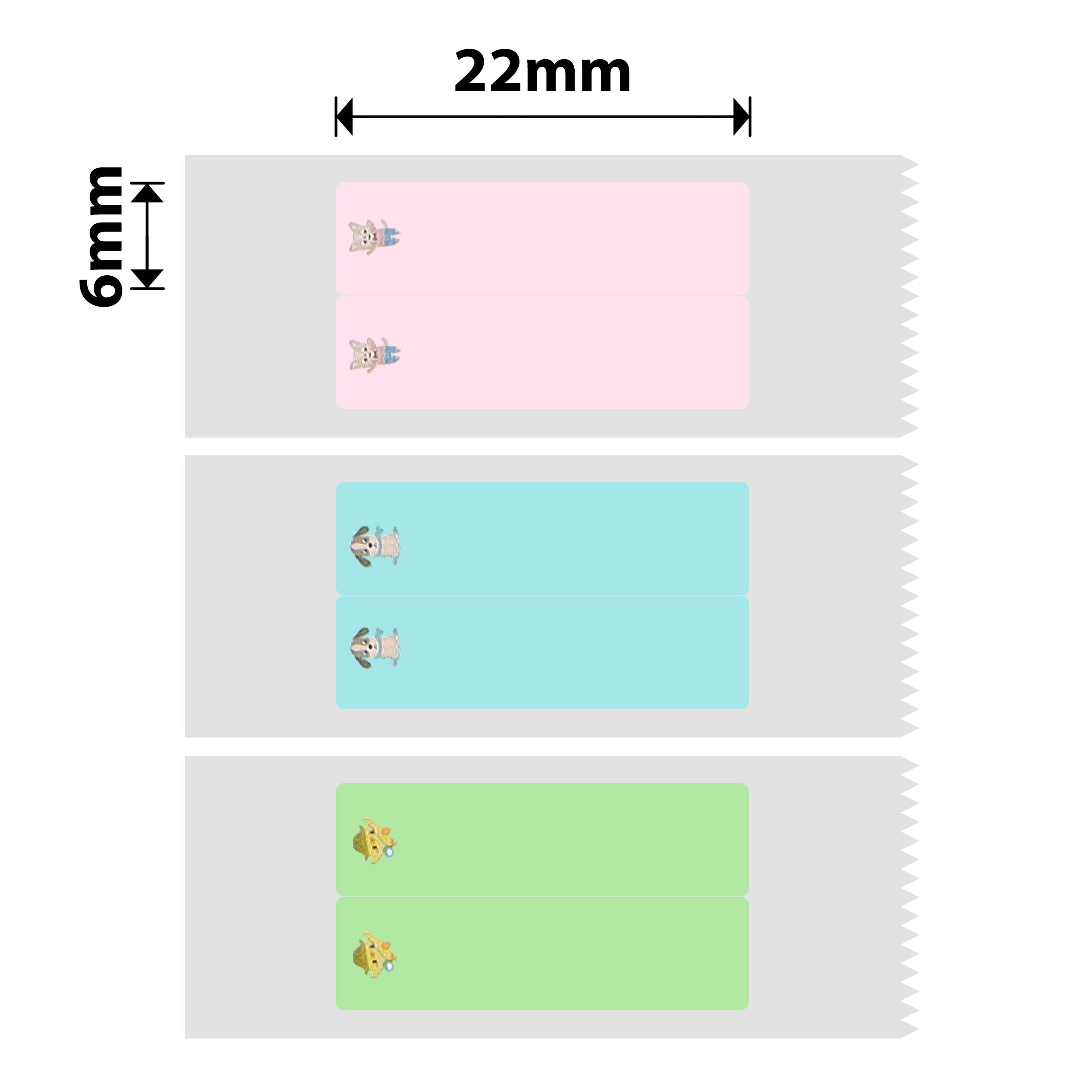NB512 - NIIMBOT - D11 / D101 / D110 / H1S - ETICHETTE TERMICHE - T6X22MM/2L - 500 ETICHETTE PER ROTOLO - ADESIVI VERTICALI MULTICOLORE A FORMA DI ANIMALI CARINI (CANCELLA)