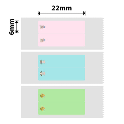 NB512 - NIIMBOT - D11 / D101 / D110 / H1S - ETICHETTE TERMICHE - T6X22MM/2L - 500 ETICHETTE PER ROTOLO - ADESIVI VERTICALI MULTICOLORE A FORMA DI ANIMALI CARINI (CANCELLA)