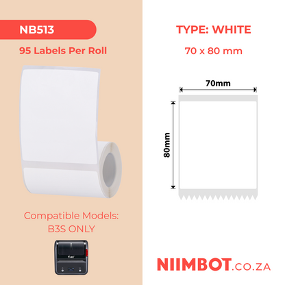 NB513 - NIIMBOT - SOLO B3S - T70X80MM - 95 ETICHETTE PER ROTOLO - BIANCO