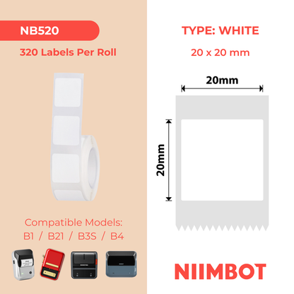 NB520 - NIIMBOT - B21 / B3S - T20X20MM - 320 ETICHETTE PER ROTOLO - QUADRATO - BIANCO