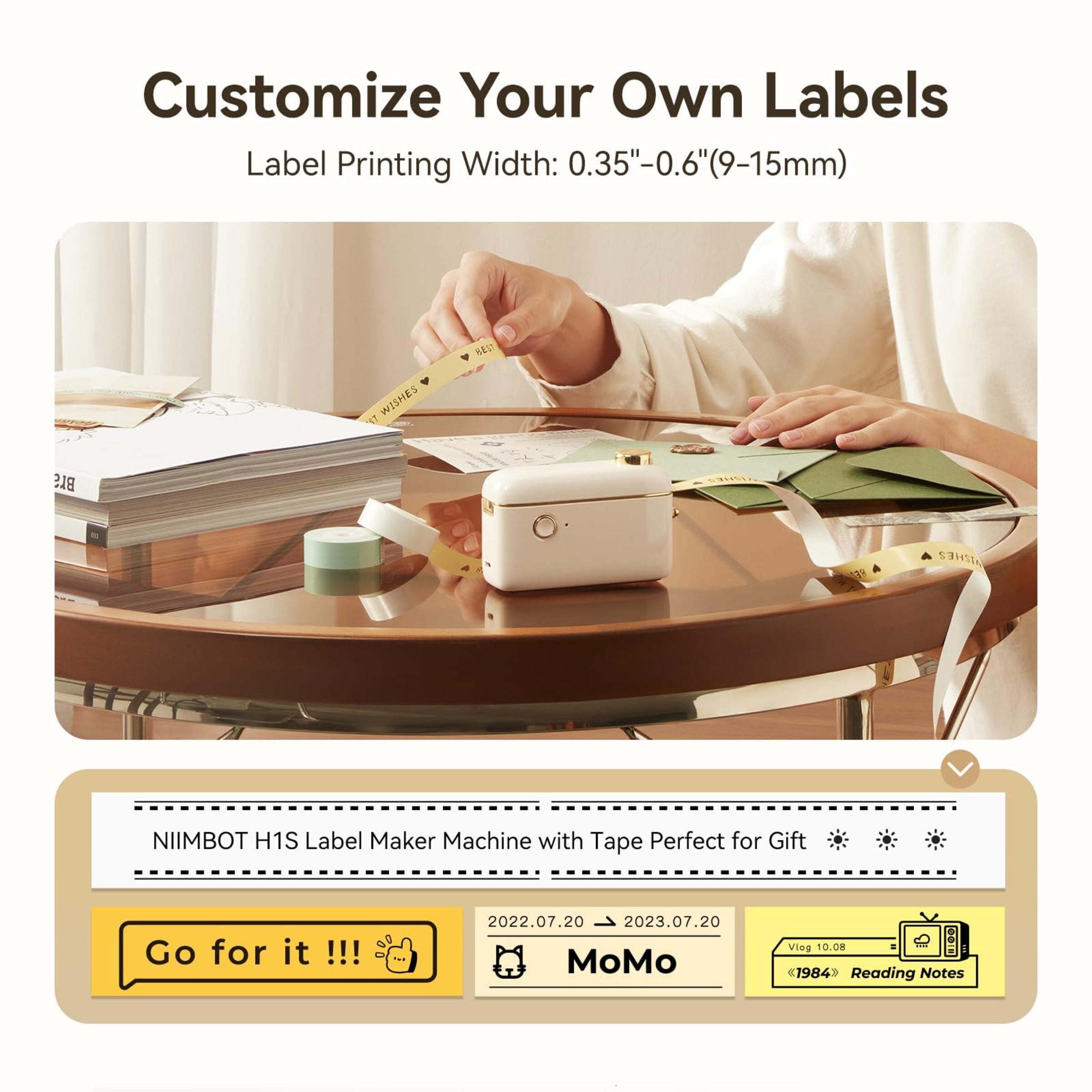 NB526 - NIIMBOT H1S - BLUETOOTH LABEL PRINTER – 203DPI – CONTINUOUS LABEL FUNCTION – CREAM WHITE - FREE LABEL INSIDE