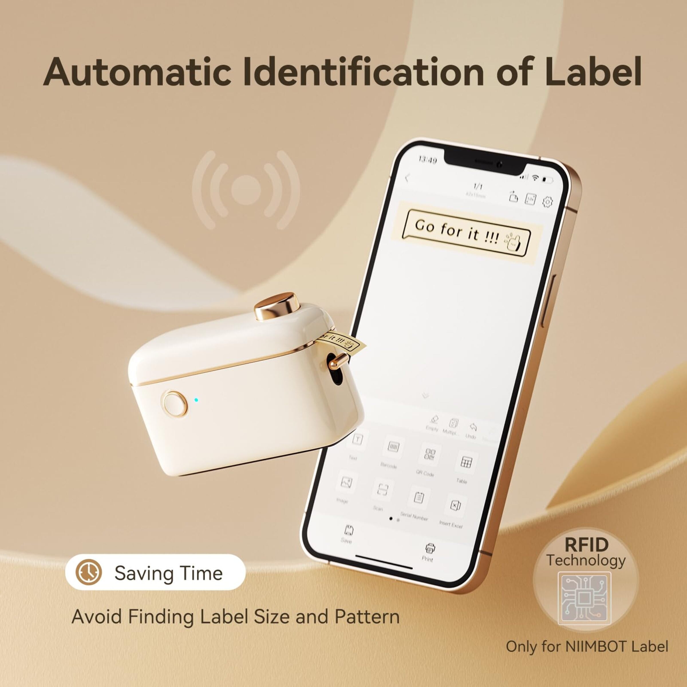 NB526 - NIIMBOT H1S - BLUETOOTH LABEL PRINTER – 203DPI – CONTINUOUS LABEL FUNCTION – CREAM WHITE - FREE LABEL INSIDE