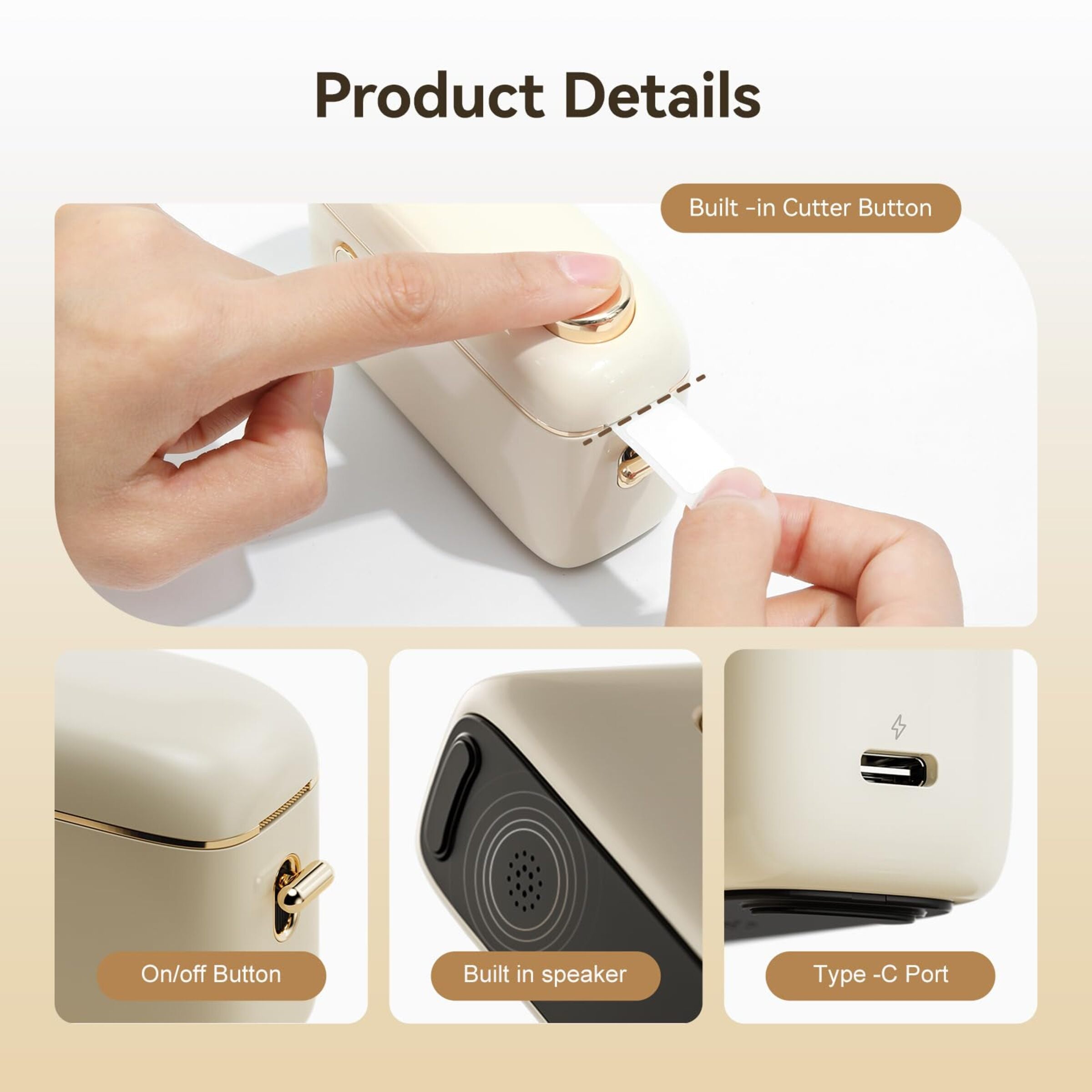 NB526 - NIIMBOT H1S - STAMPANTE PER ETICHETTE BLUETOOTH - 203 DPI - FUNZIONE ETICHETTA CONTINUA - BIANCO CREMA - ETICHETTA GRATUITA ALL'INTERNO