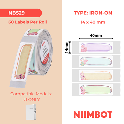 NB529 - NIIMBOT - B18 / N1 - PU14X40mm - 60 ÉTIQUETTES PAR ROULEAU - ÉTIQUETTES À REPASSER - MIGNON LAPIN