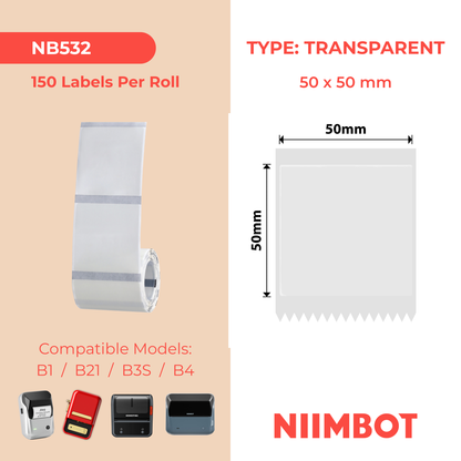 NB532 - NIIMBOT - B1 / B21 / B3S / B4 - 50X50MM - 150 TRANSPARENT LABELS