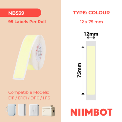 NB539 - NIIMBOT - D11 / D101 / D110 / H1S - 12X75MM - 95 LIGHT YELLOW LABELS