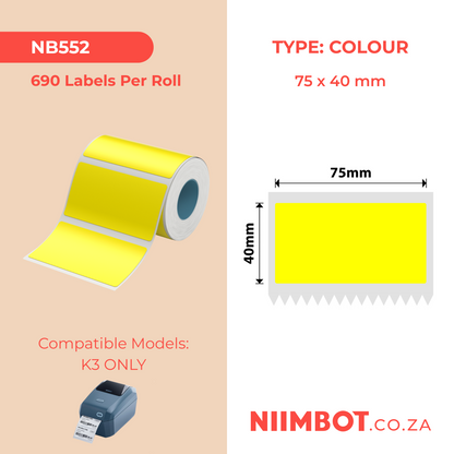 NIIMBOT - K3 Only - 75x40mm - Yellow - 690 Labels