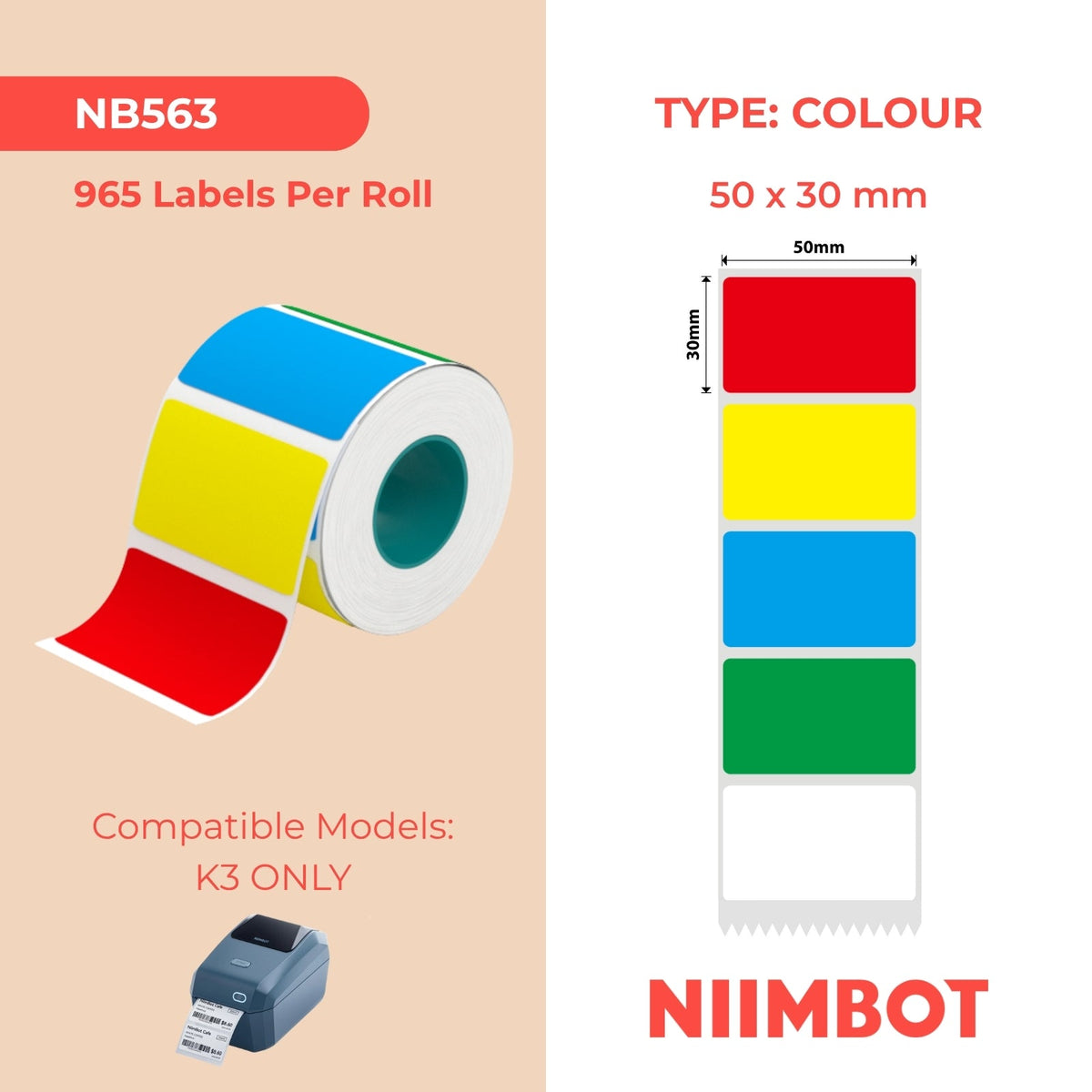 NIIMBOT - K3 Only - 50x30mm - Colourful B - Rgb - 965 Labels