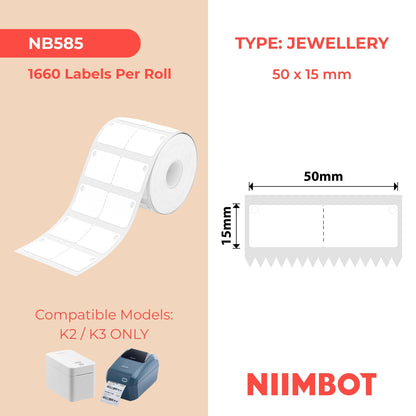 NIIMBOT - K3 Only - 50x15mm - White Jewelry With Hole - 1,660 Labels