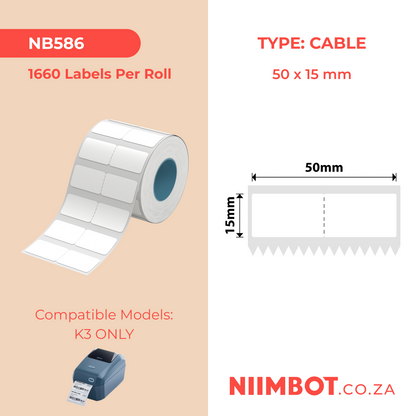 NB586 - NIIMBOT - K2 / K3 - 50X15MM - 1,660 WHITE JEWELLERY LABELS