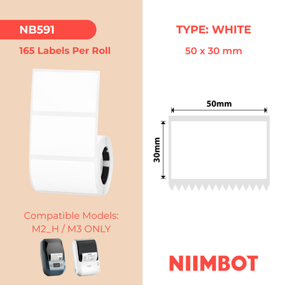 NB591 - NIIMBOT - M2 / M3 - V50X30MM - 165 ETICHETTE A TRASFERIMENTO TERMICO - BIANCO - PVC