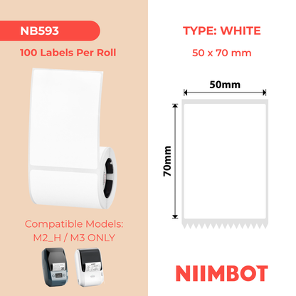 NB593 - NIIMBOT - M2 / M3 - EW50X70MM - 100 ETICHETTE A TRASFERIMENTO TERMICO - BIANCHE - RETTANGOLARE PET