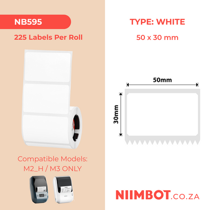 NB595 - NIIMBOT - M2 / M3 - EW50X30MM - 225 ETICHETTE A TRASFERIMENTO TERMICO - BIANCHE - RETTANGOLARE - PET