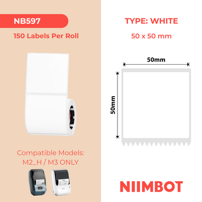 NB597 - NIIMBOT - M2 / M3 - 50X50MM - 150 WHITE PET LABELS