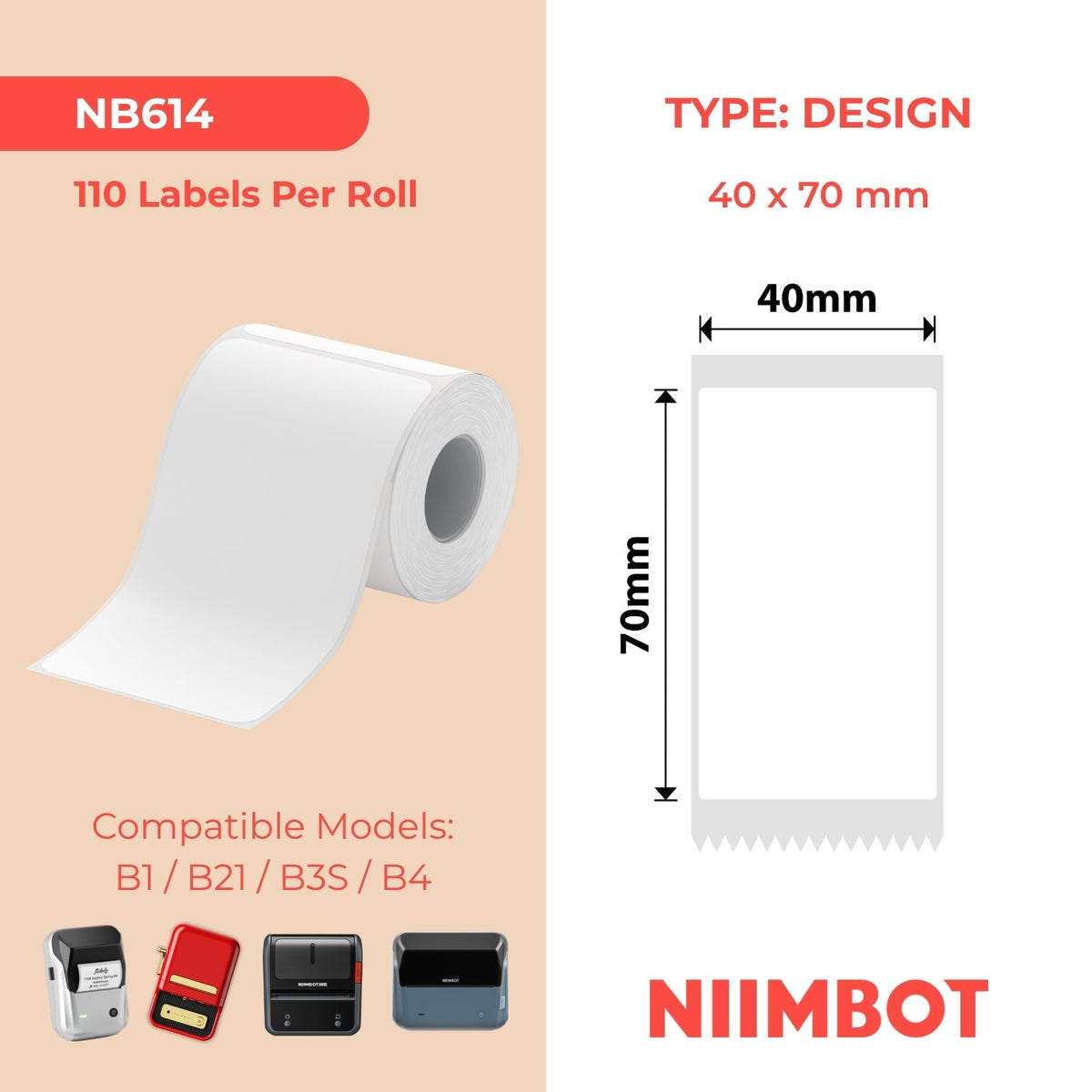 NIIMBOT - B Range - 40x70mm - White - 110 Labels