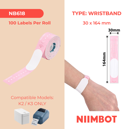 NB618 - NIIMBOT - K2 / K3 - TS30X164MM - 100 BRACCIALETTI PER ROTOLO - ROSA - NEONATO