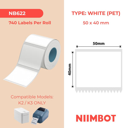 NIIMBOT - K Range - 50x40mm - White - 740 Labels