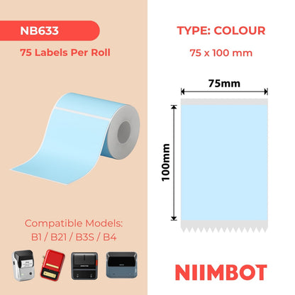NIIMBOT - B Range - 75x100mm - Baby Blue - 75 Labels