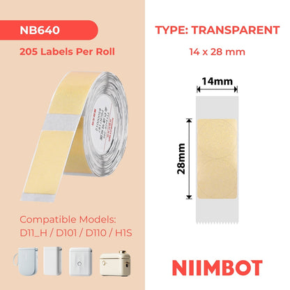 NB640 - NIIMBOT - D11 / D101 / D110 / H1S - TT14X28 - 205 ÉTIQUETTES PAR ROULEAU - TRANSPARENTES OR - RONDES