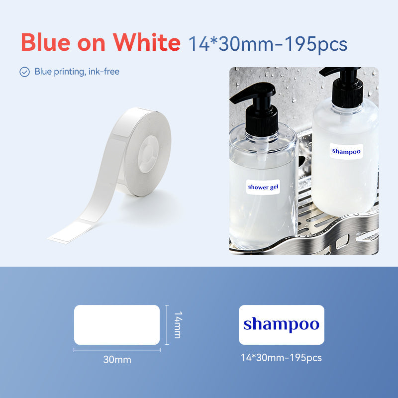 NB641 - NIIMBOT - D11 / D101 / D110 / H1S - T14X30MM - 195 LABELS PER ROLL - WHITE - BLUE TEXT ONLY - RECTANGLE