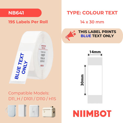 NIIMBOT - D Range - 14x30mm - White Blue Text Only - 195 Labels
