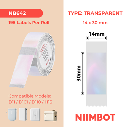NB642 - NIIMBOT - D11 / D101 / D110 / H1S - 14X30MM - 195 TRANSPARENT COLOURFUL PINK LABELS
