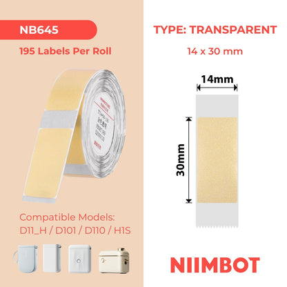 NB645 - NIIMBOT - D11 / D101 / D110 / H1S - TT14X30MM - 195 ETICHETTE PER ROTOLO - ORO TRASPARENTE - RETTANGOLO