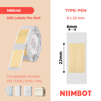 NB646 - NIIMBOT - D11 / D101 / D110 / H1S - TT6X22/2L - 500 ÉTIQUETTES PAR ROULEAU - TRANSPARENTES OR - PAPETERIE - RECTANGULAIRE
