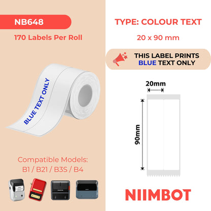 NB648 - NIIMBOT - B1 / B21 / B3S / B4 - T20X90/2L - 170 ETICHETTE PER ROTOLO - BIANCO - SOLO TESTO BLU - RETTANGOLO